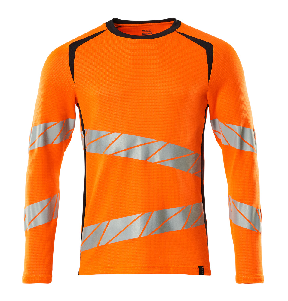 Produktfoto T-Shirt, Langarm, moderne Passform T-shirt Größe 2XLONE, hi-vis orange/schwarzblau