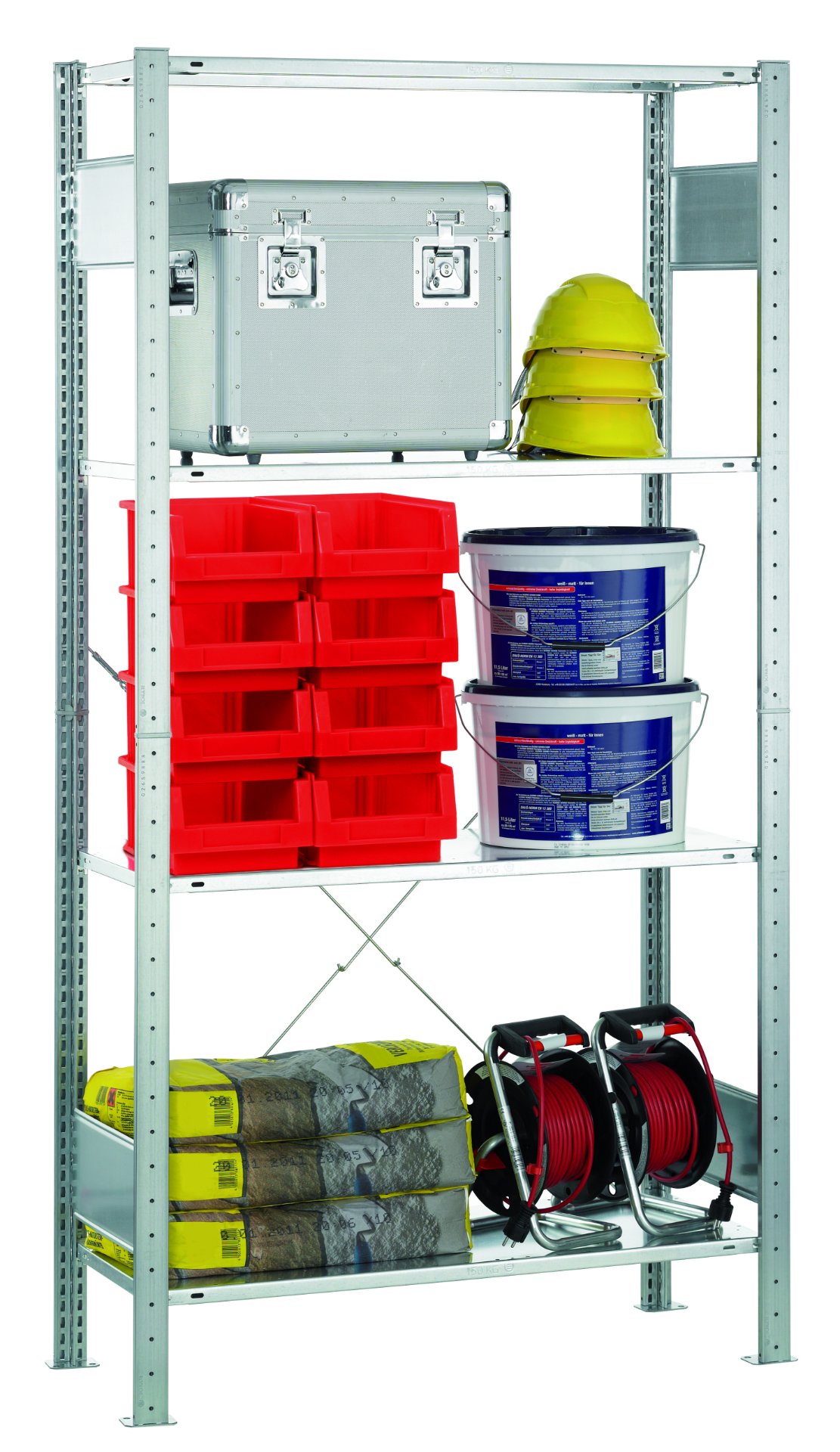 Anbauregal, Steckregal MULTIplus150-Pack, 2000 x 1000 x 300 mm, 4 Fachböden, Kreuzstrebe, verzinkt