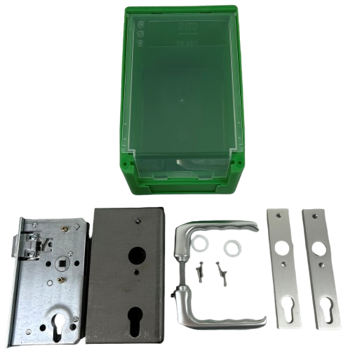 SET 1 Schlossgehäuse im Kasten F1 Drücker/Drücker