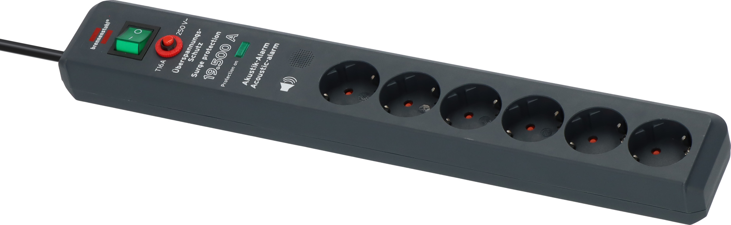Secure-Tec 19.500A Überspannungsschutz-Steckdosenleiste Akustik 6-fach anthrazit 3m H05VV-F 3G1,5