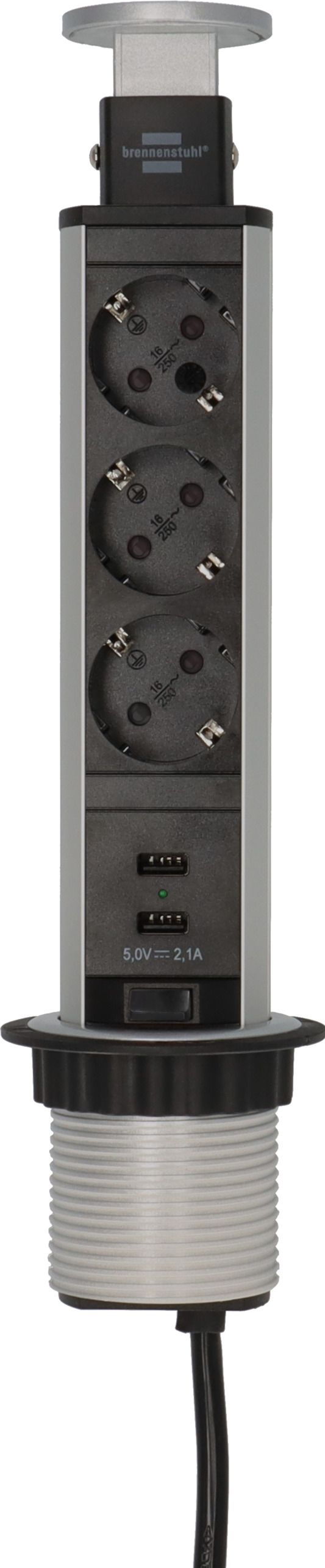 Tower Power USB-Charger Tischsteckdosenleiste 3-fach mit 2 USB Ladebuchsen 2m H05VV-F 3G1,5, in Tischplatte versenkbar