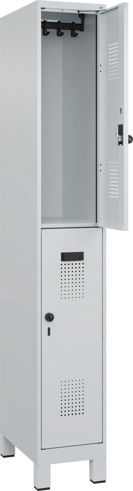 C+P Doppelst. Spind EvoloPLUS mit Füßen B300xT500-xH1950mm 1x2 Abt. (2 Fäc-her) RAL7035/7035