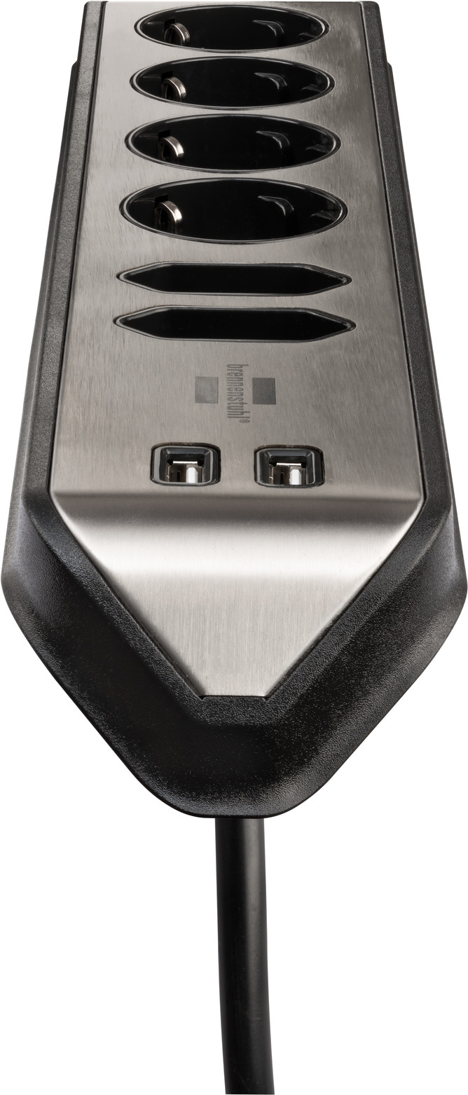 brennenstuhl®estilo Ecksteckdosenleiste mit USB-Ladefunktion 6-fach 4x Schutzkontakt & 2x Euro silber/schwarz