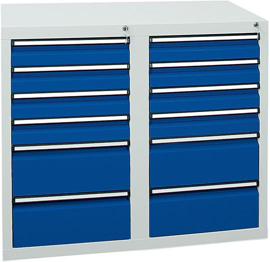 Schubladenschrank 12 SLR 900x1000x500 mm 7035/5010 Schubladenschrank 12 SLR 900x1000x500 mm 7035/5010