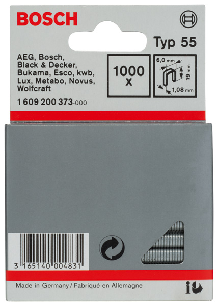 Produktbild Schmalrückenklammer Typ 55, 6 x 1,08 x 19 mm, 1000er-Pack