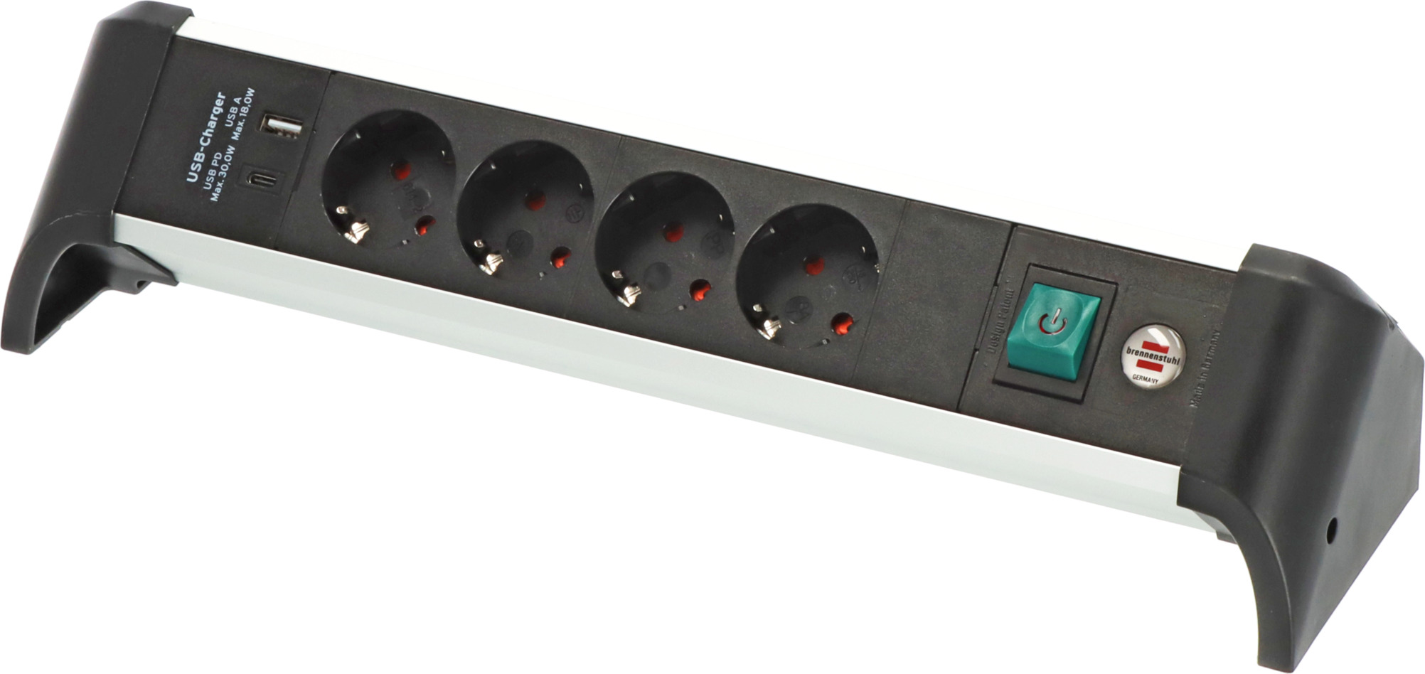 Alu-Office-Line Steckdosenleiste mit USB Power Delivery USB-Ladefunktion 4-fach 1,8m H05VV-F 3G1,5