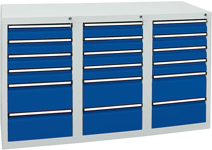 Schubladenschrank 18 SLR 900x1500x500 mm 7035/5010 Schubladenschrank 18 SLR 900x1500x500 mm 7035/5010