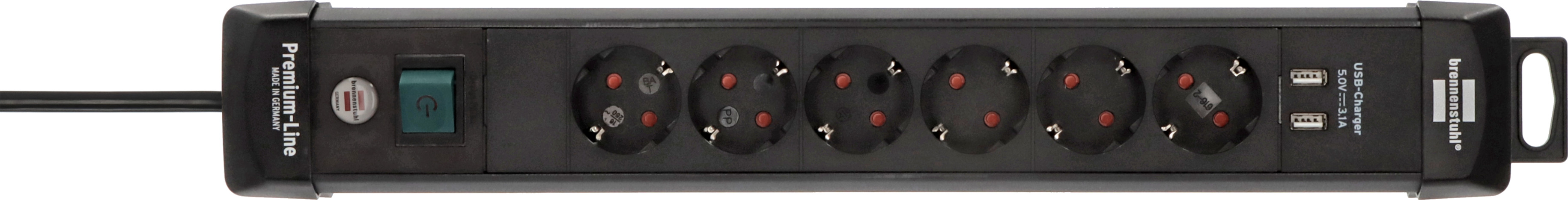 Premium-Line Steckdosenleiste mit USB-Ladefunktion 6-fach schwarz 3m H05VV-F 3G1,5