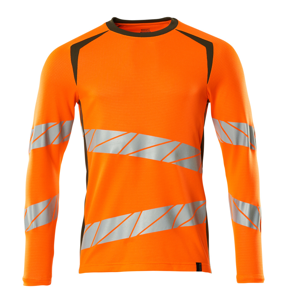 Produktfoto T-Shirt, Langarm, moderne Passform T-shirt Größe 2XLONE, hi-vis orange/moosgrün