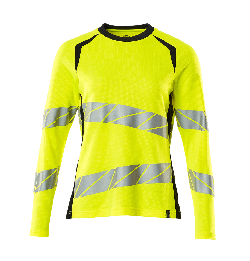 Produktfoto T-Shirt, Langarm, Damenpassform T-shirt Größe 2XLONE, hi-vis gelb/schwarzblau