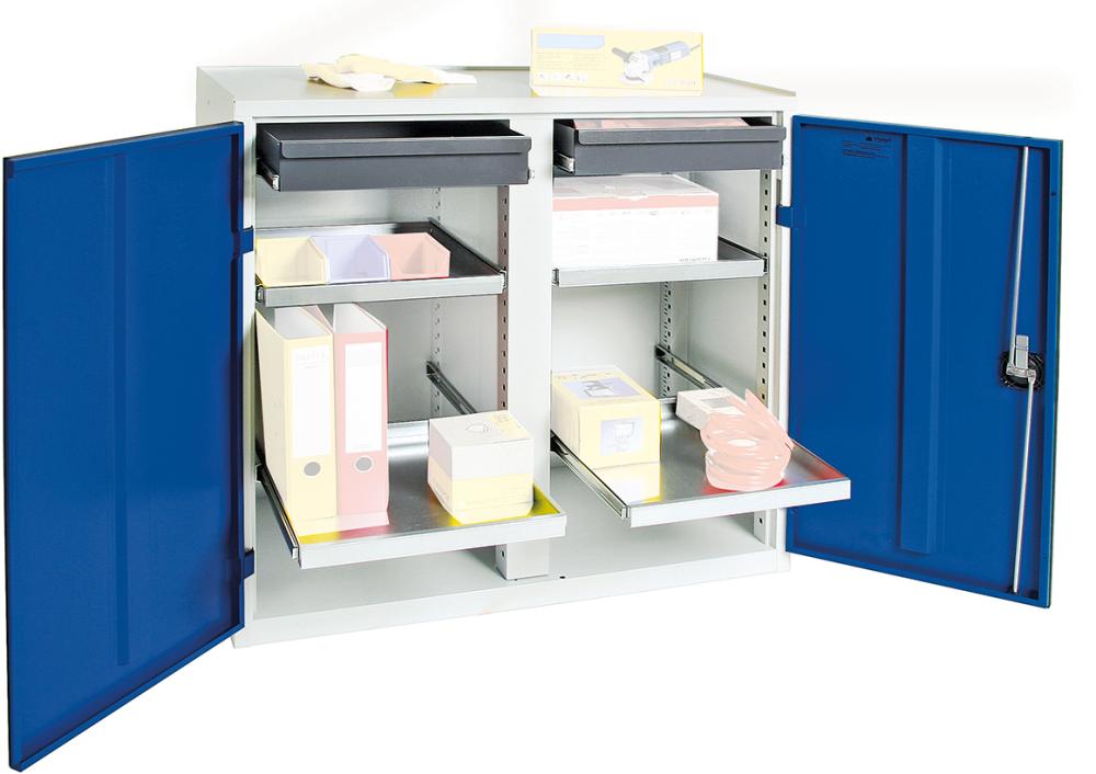 Werkzeugschrank B1000xT500xH1000 mm RAL 7035/5010 2 Schubladen, 4 Wannen Werkzeugschrank B1000xT500xH1000 mm RAL 7035/5010 2 Schubladen, 4 Wannen