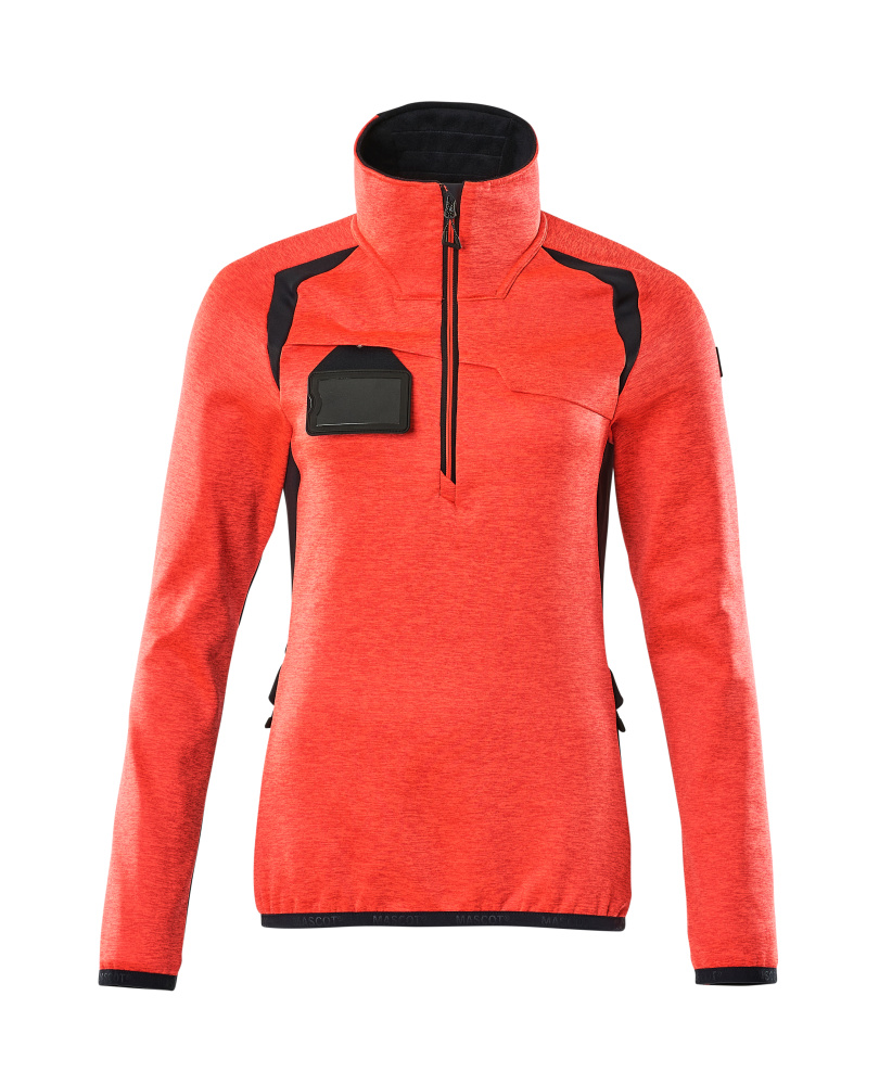 Fleecepullover mit kurzem Zipper, Damen Microfleecejacke Größe 2XL, Hi-vis rot/schwarzblau