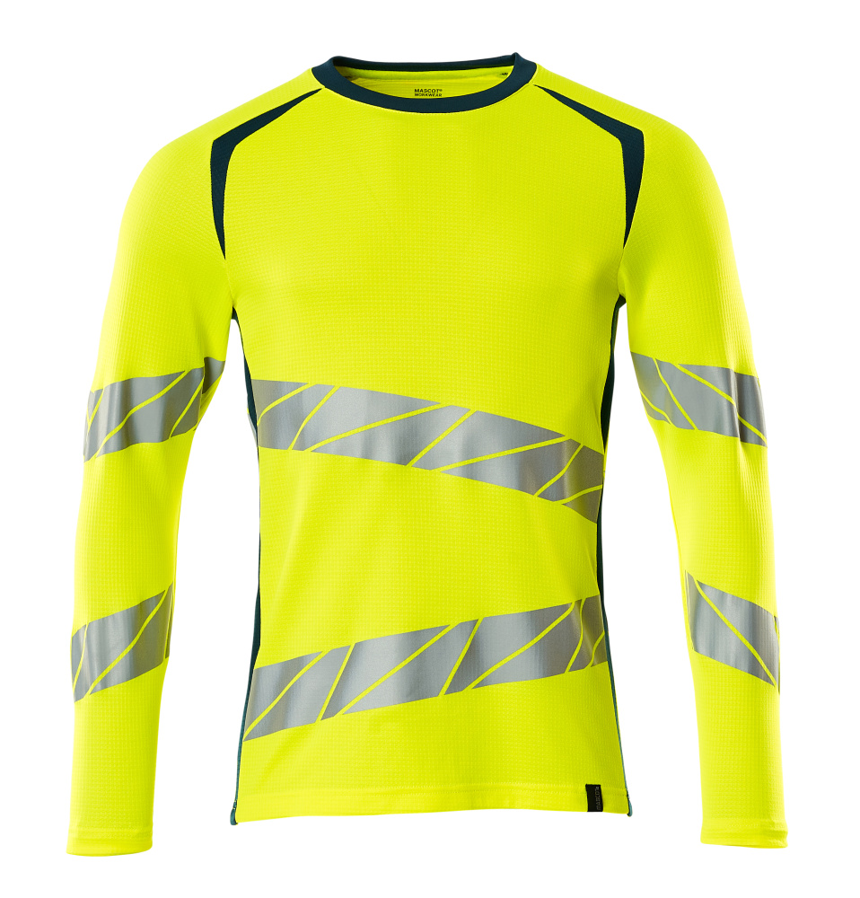 Produktfoto T-Shirt, Langarm, moderne Passform T-shirt Größe 2XLONE, hi-vis gelb/dunkelpetroleum
