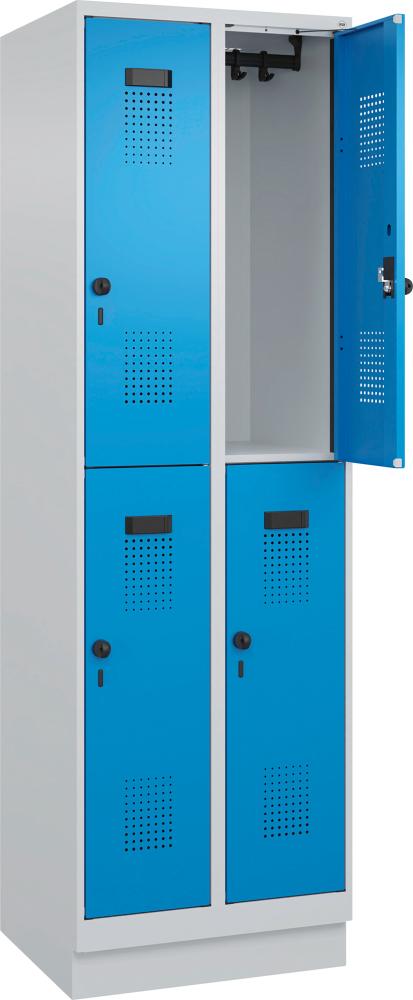C+P Doppelst. Spind EvoloPLUS mit Sockel B600xT50-0xH1950mm 2x2 Abt. (4 Fä-cher) RAL7035/5012