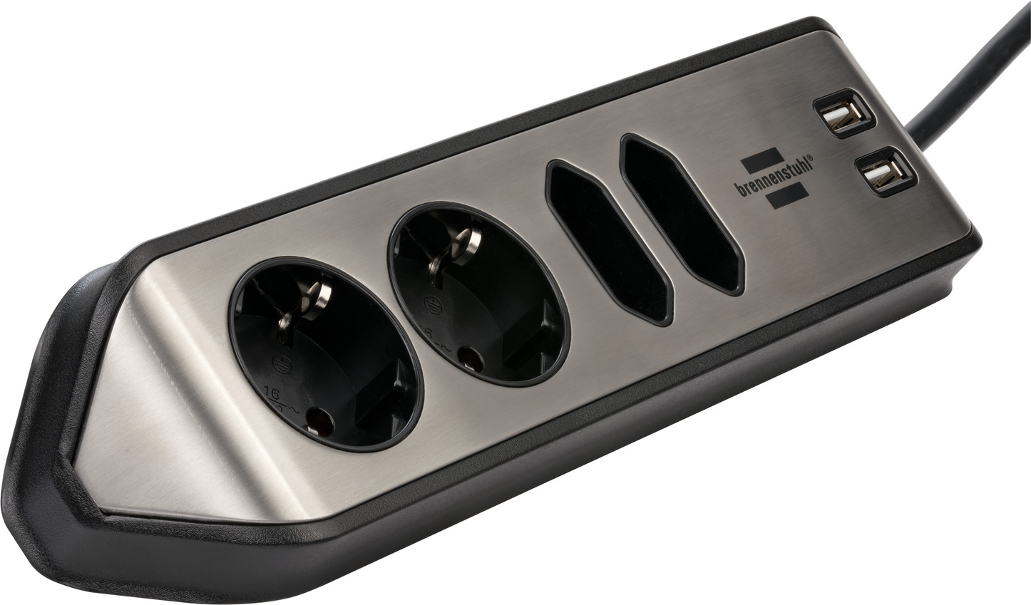 brennenstuhl®estilo Ecksteckdosenleiste mit USB-Ladefunktion 4-fach 2x Schutzkontakt & 2x Euro silber/schwarz