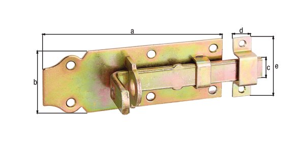 Schlossriegel,m.flachem Griff,gerade,m.Schlaufe,gelb verzinkt,Platte LxB100x44mm