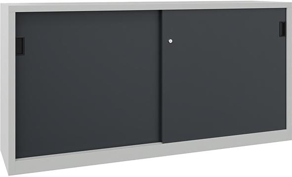 PAVOY Schwerl.-Schiebetü-renschr. m. Bl.-Türen. u.Mittelw. Böd. besch. 200-0x400x1000mm 7035/7016