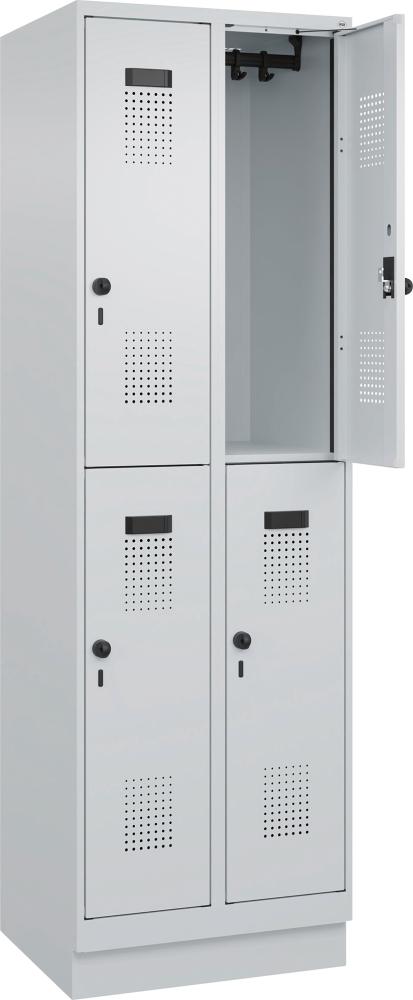 C+P Doppelst. Spind EvoloPLUS mit Sockel B600xT50-0xH1950mm 2x2 Abt. (4 Fä-cher) RAL7035/7035