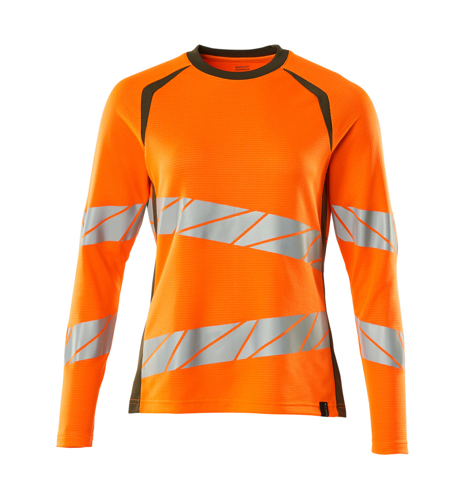 Produktfoto T-Shirt, Langarm, Damenpassform T-shirt Größe 2XLONE, hi-vis orange/moosgrün