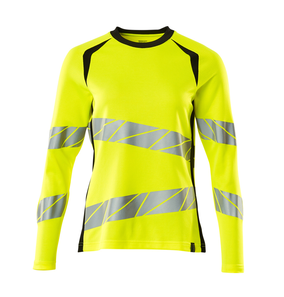 Produktfoto T-Shirt, Langarm, Damenpassform T-shirt Größe 2XLONE, hi-vis gelb/schwarz