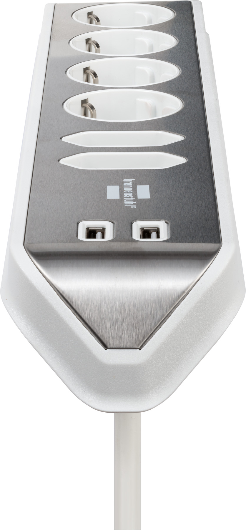 brennenstuhl®estilo Ecksteckdosenleiste mit USB-Ladefunktion 6-fach 4x Schutzkontakt & 2x Euro silber/weiß
