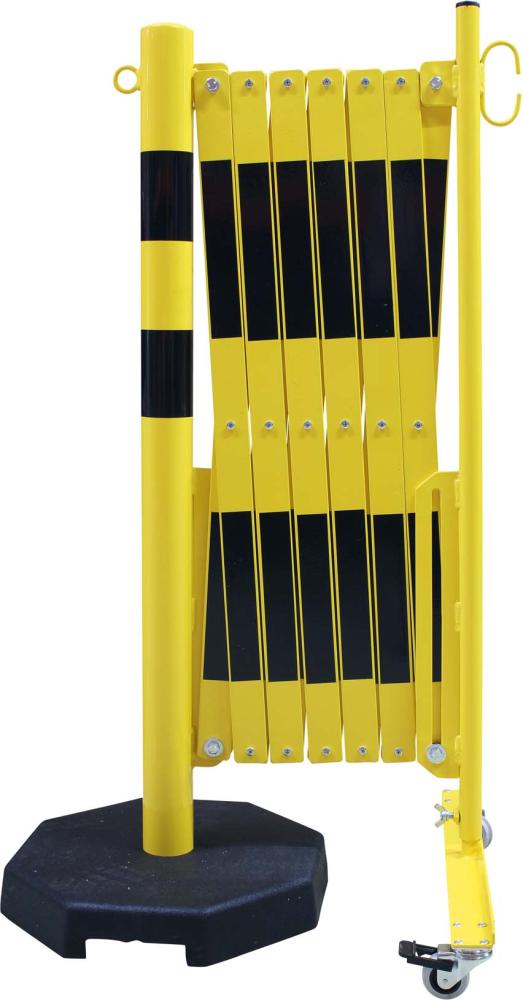 DANCOP Scherengitter mit Sperrpfosten ø 60mm und mobiler Platte Länge bis 4000mm gelb/schwarz