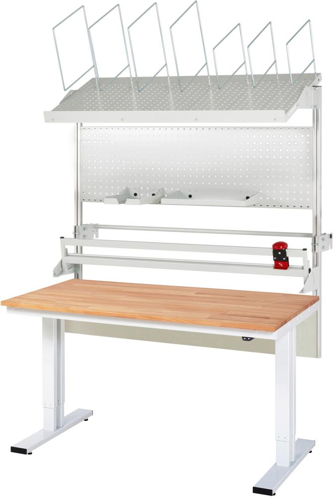 RAU. Werktisch höhenv elek RAL7035 Tragl 300kg B1500xT1000xH720-1120mm m. Verp 5 Buche 25mm