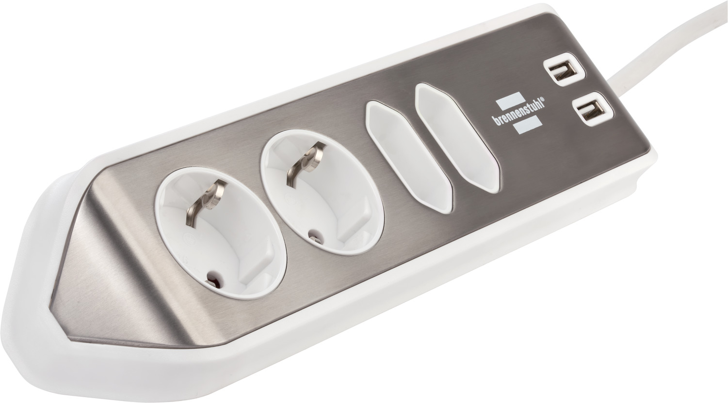 brennenstuhl®estilo Ecksteckdosenleiste mit USB-Ladefunktion 4-fach 2x Schutzkontakt & 2x Euro silber/weiß