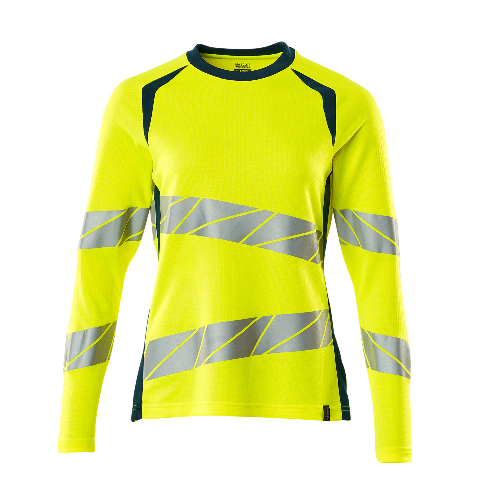 Produktfoto T-Shirt, Langarm, Damenpassform T-shirt Größe 2XLONE, hi-vis gelb/dunkelpetroleum