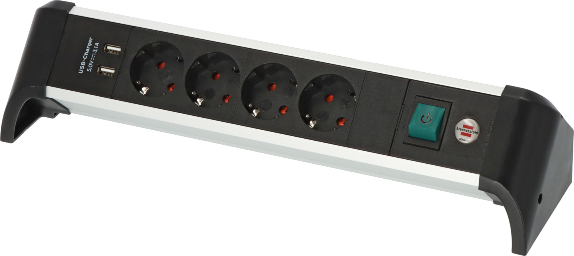 Alu-Office-Line Steckdosenleiste mit USB-Ladefunktion 4-fach 1,8m H05VV-F 3G1,5