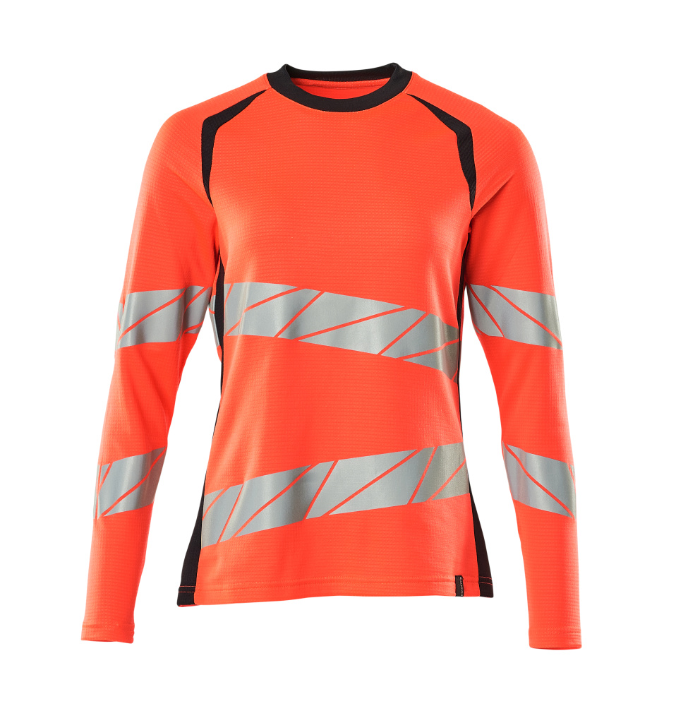 Produktfoto T-Shirt, Langarm, Damenpassform T-shirt Größe 2XLONE, Hi-vis rot/schwarzblau